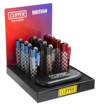 Clipper Feuerzeuge groß 12er Display METALL BRITISH